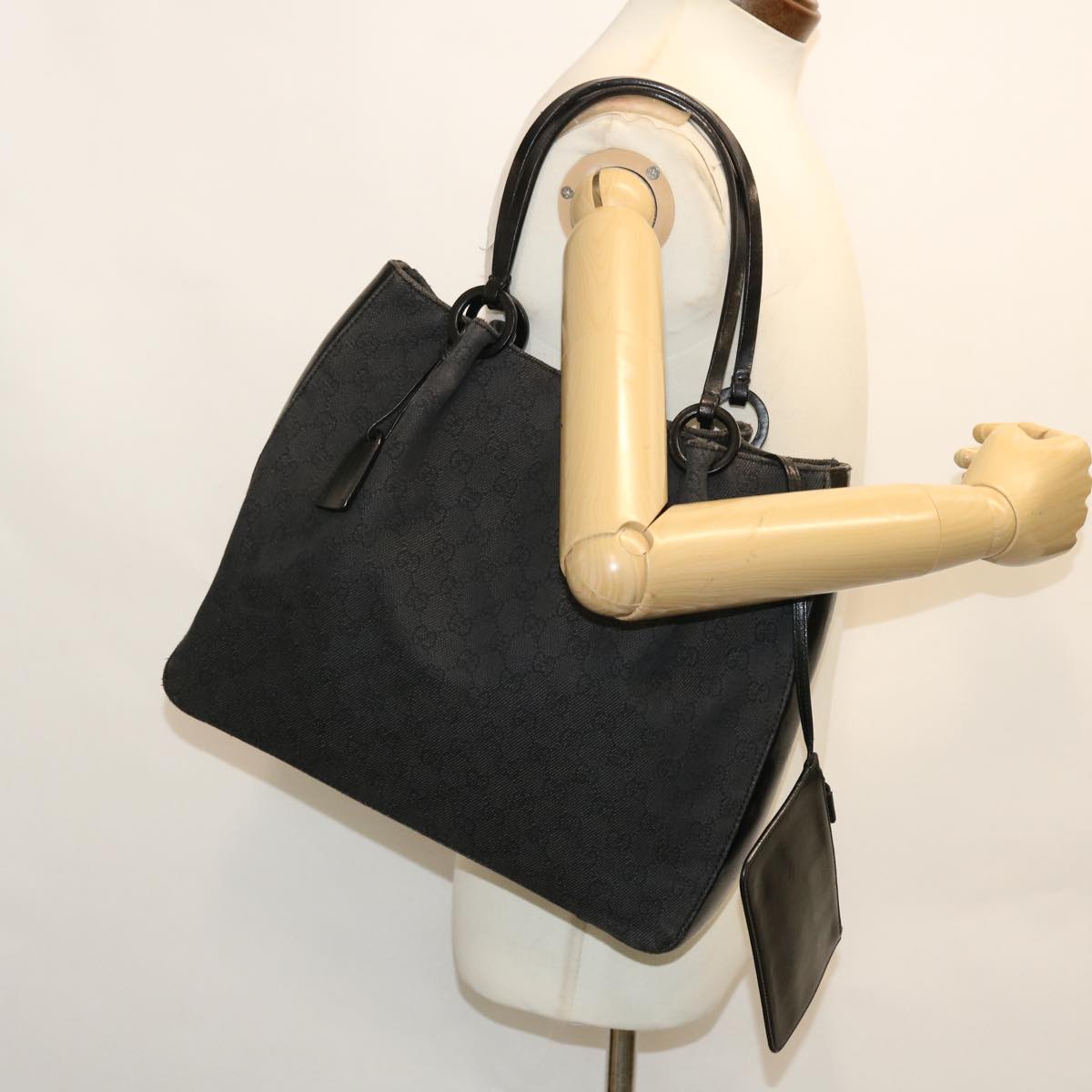 GUCCI GG Canvas Tote Bag Leather Black 101920 3444 51025