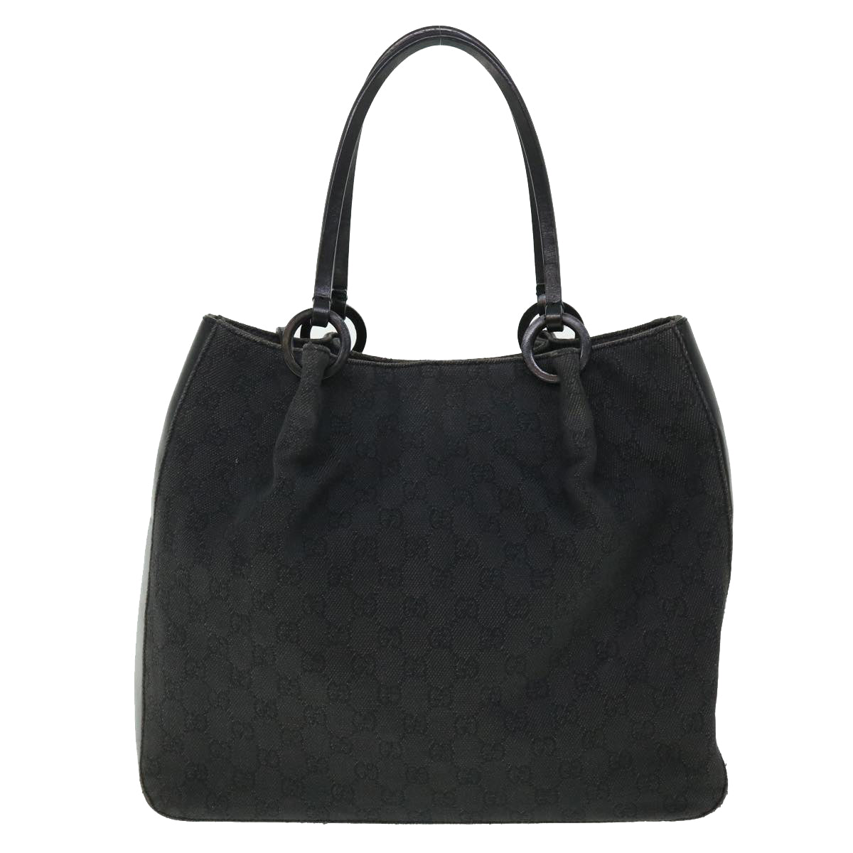 GUCCI GG Canvas Tote Bag Leather Black 101920 3444 51025