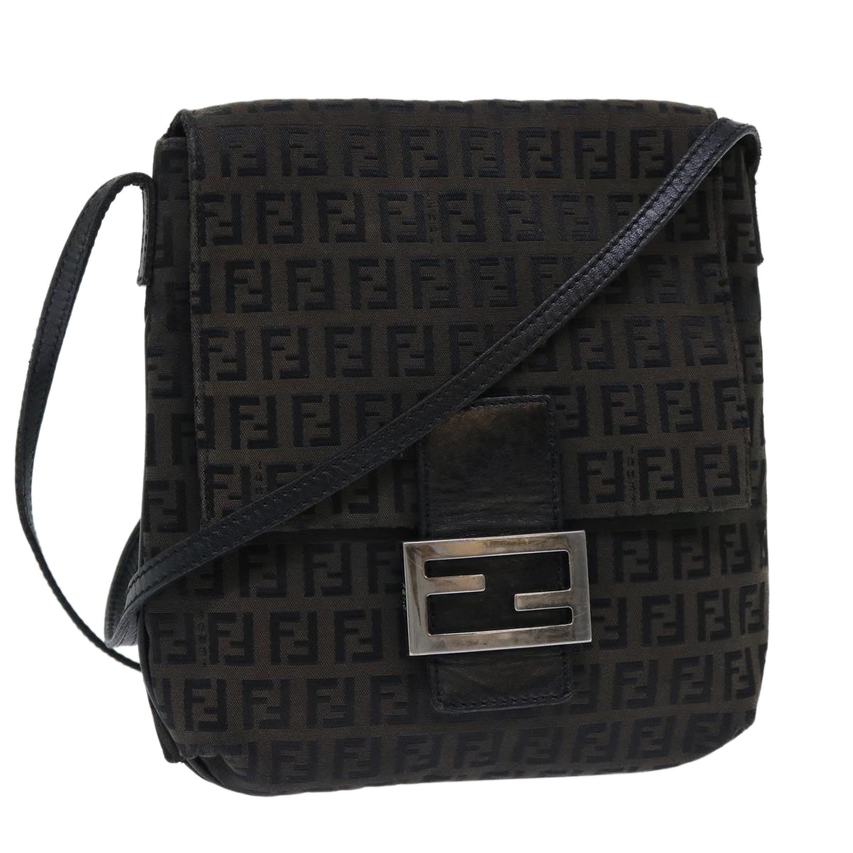FENDI Zucchino Canvas Mamma Baguette Shoulder Bag Black 51040
