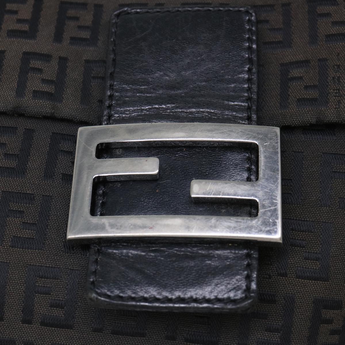 FENDI Zucchino Canvas Mamma Baguette Shoulder Bag Black 51040
