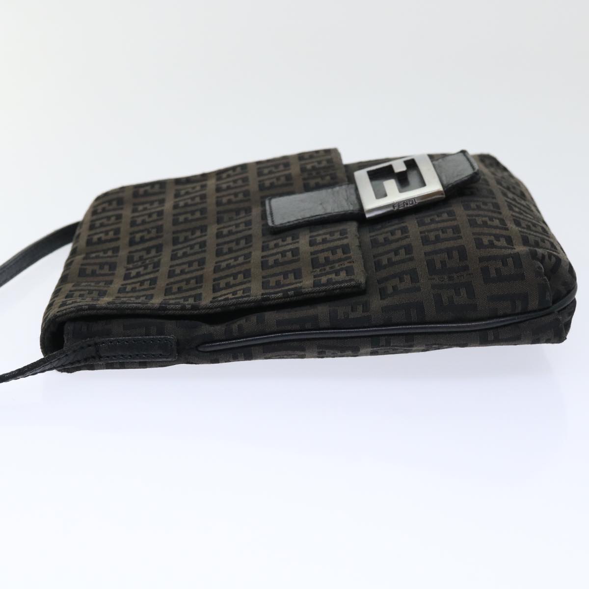 FENDI Zucchino Canvas Mamma Baguette Shoulder Bag Black 51040