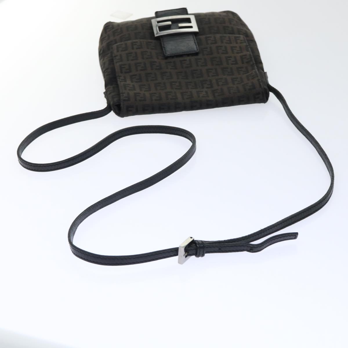 FENDI Zucchino Canvas Mamma Baguette Shoulder Bag Black 51040