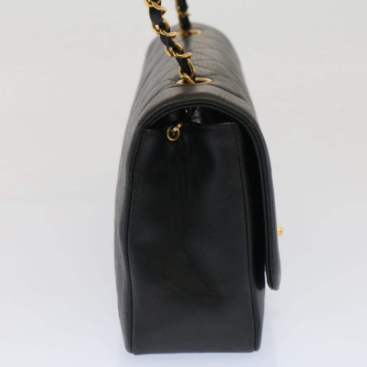 CHANEL Diana Matelasse Turn Lock Shoulder Bag Lamb Skin Black CC 51272A