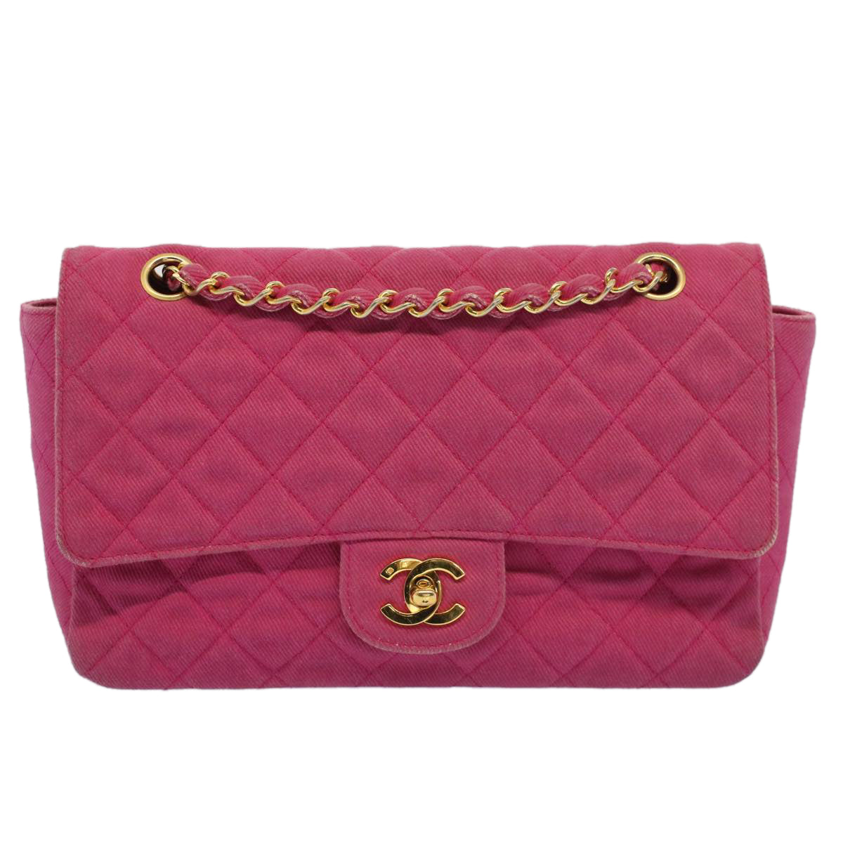 CHANEL Matelasse 25 Chain Flap Shoulder Bag Canvas Pink CC 51276A