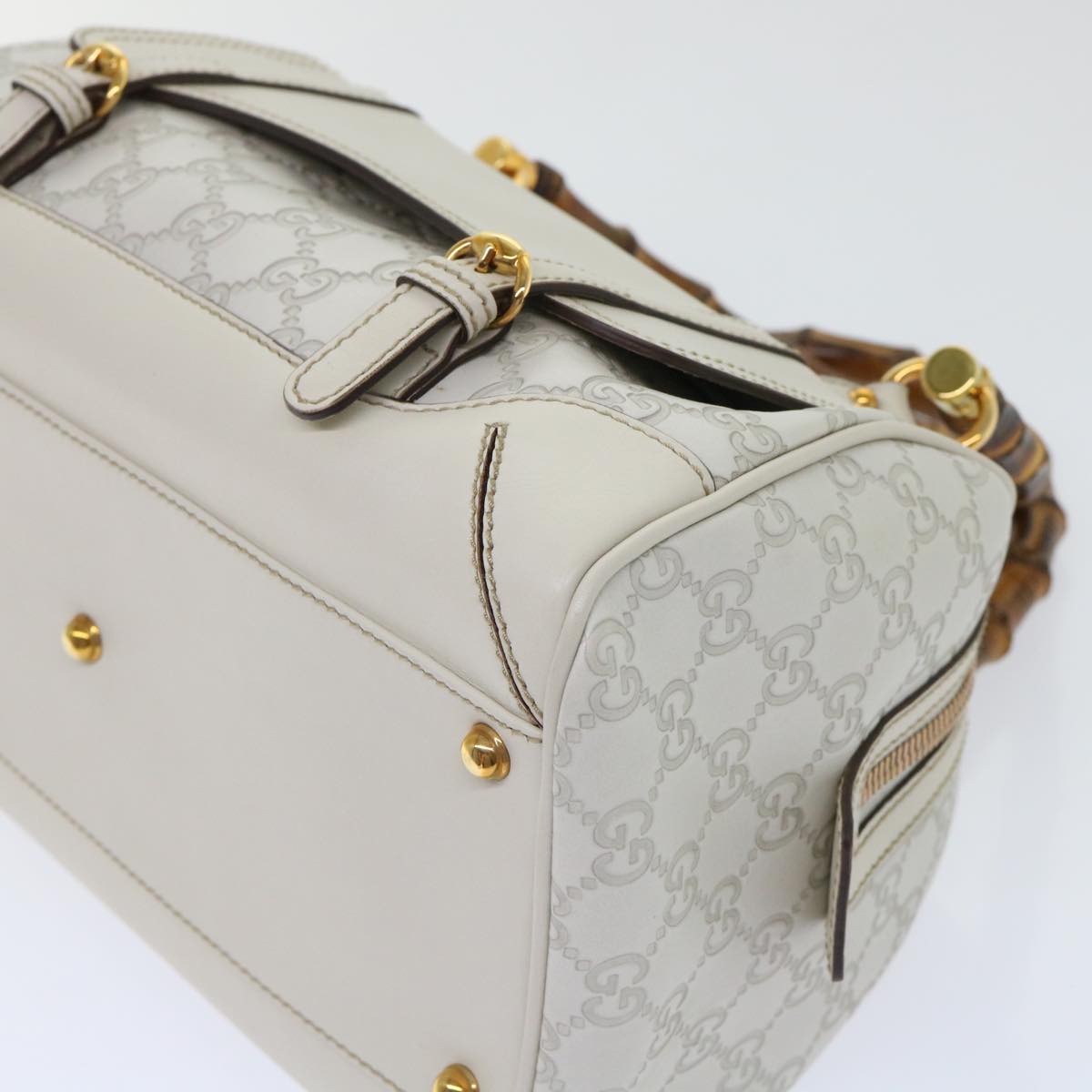 GUCCI GG Canvas Bamboo Guccissima Hand Bag White 159400 51331