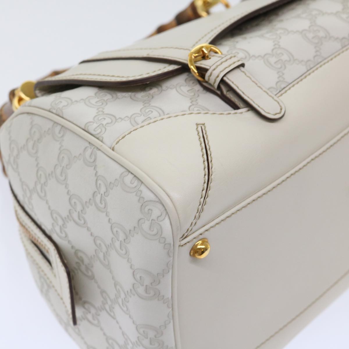GUCCI GG Canvas Bamboo Guccissima Hand Bag White 159400 51331
