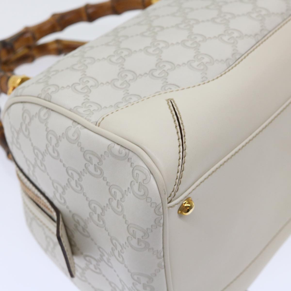 GUCCI GG Canvas Bamboo Guccissima Hand Bag White 159400 51331