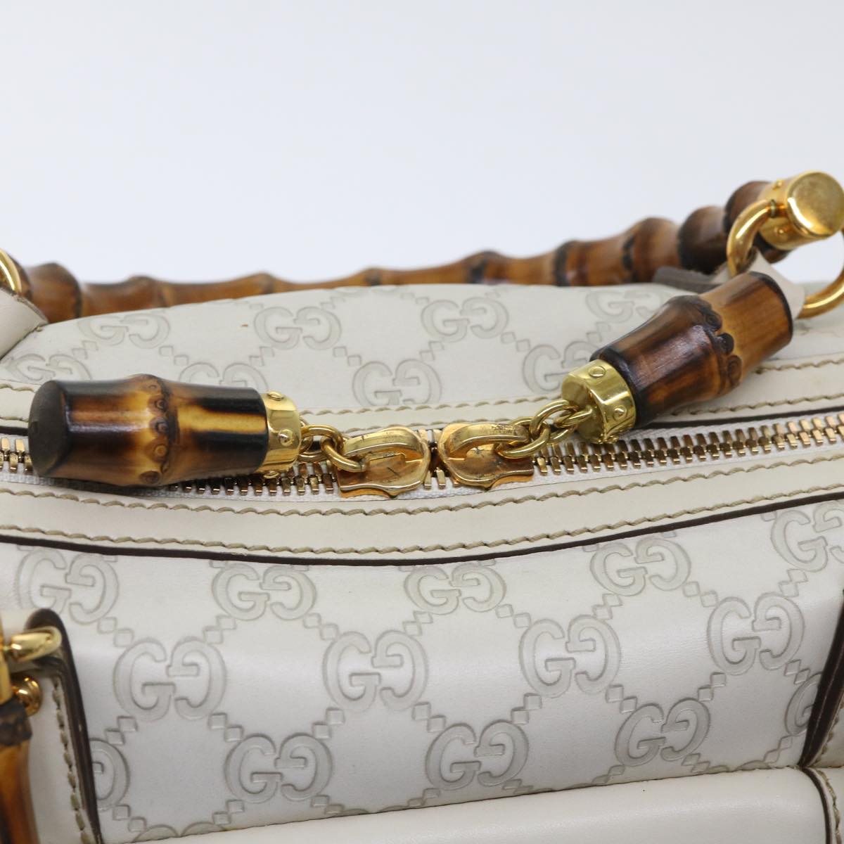 GUCCI GG Canvas Bamboo Guccissima Hand Bag White 159400 51331
