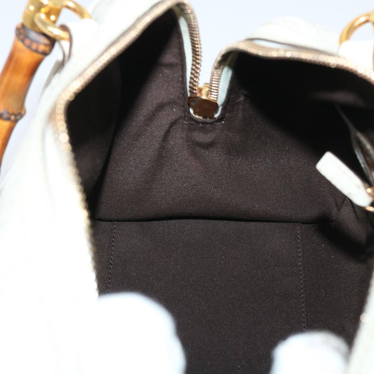 GUCCI GG Canvas Bamboo Guccissima Hand Bag White 159400 51331