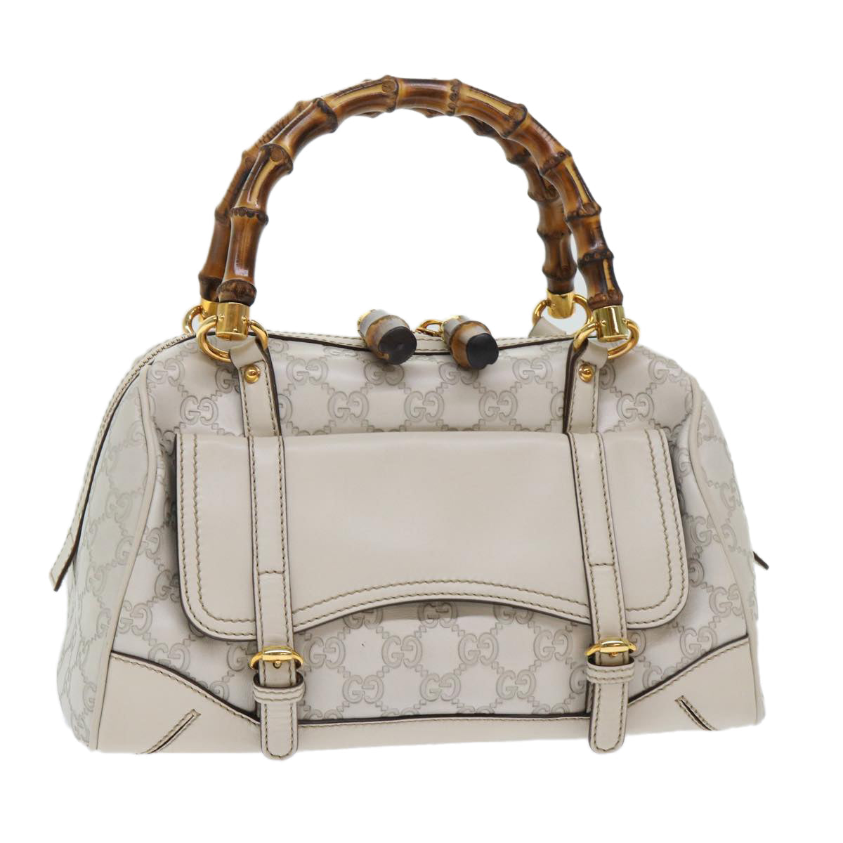 GUCCI GG Canvas Bamboo Guccissima Hand Bag White 159400 51331