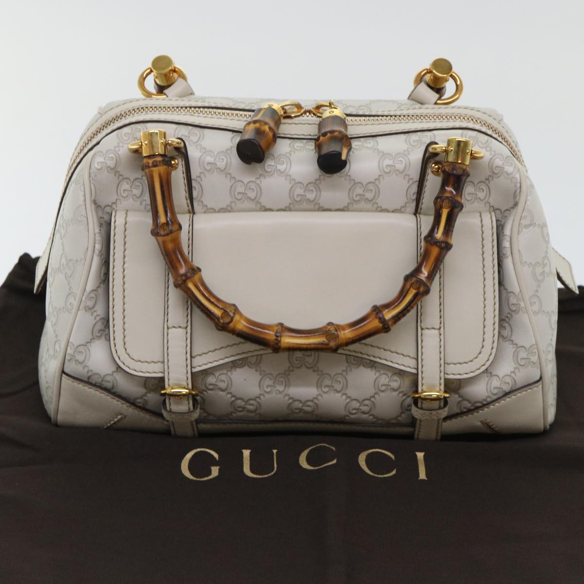 GUCCI GG Canvas Bamboo Guccissima Hand Bag White 159400 51331