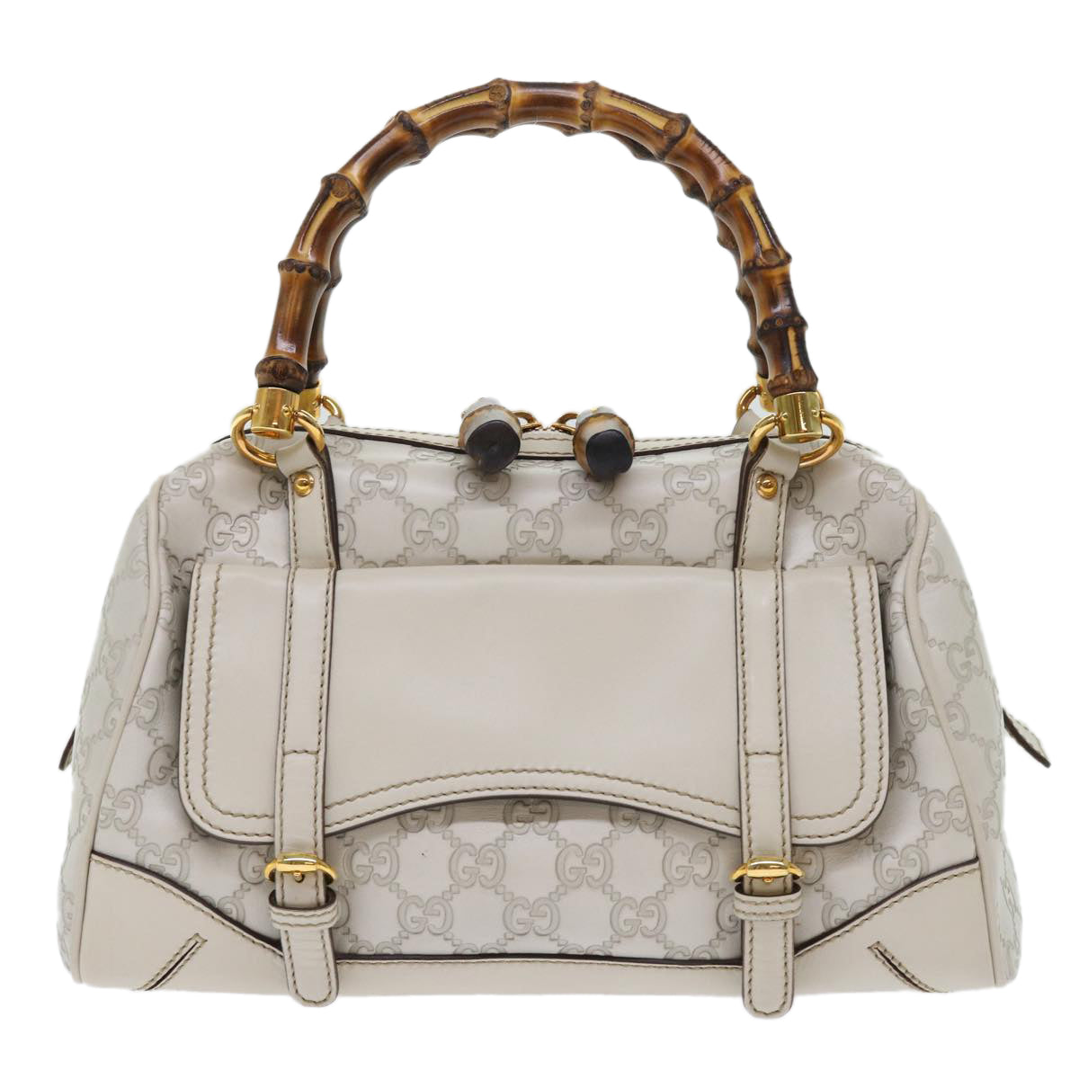 GUCCI GG Canvas Bamboo Guccissima Hand Bag White 159400 51331