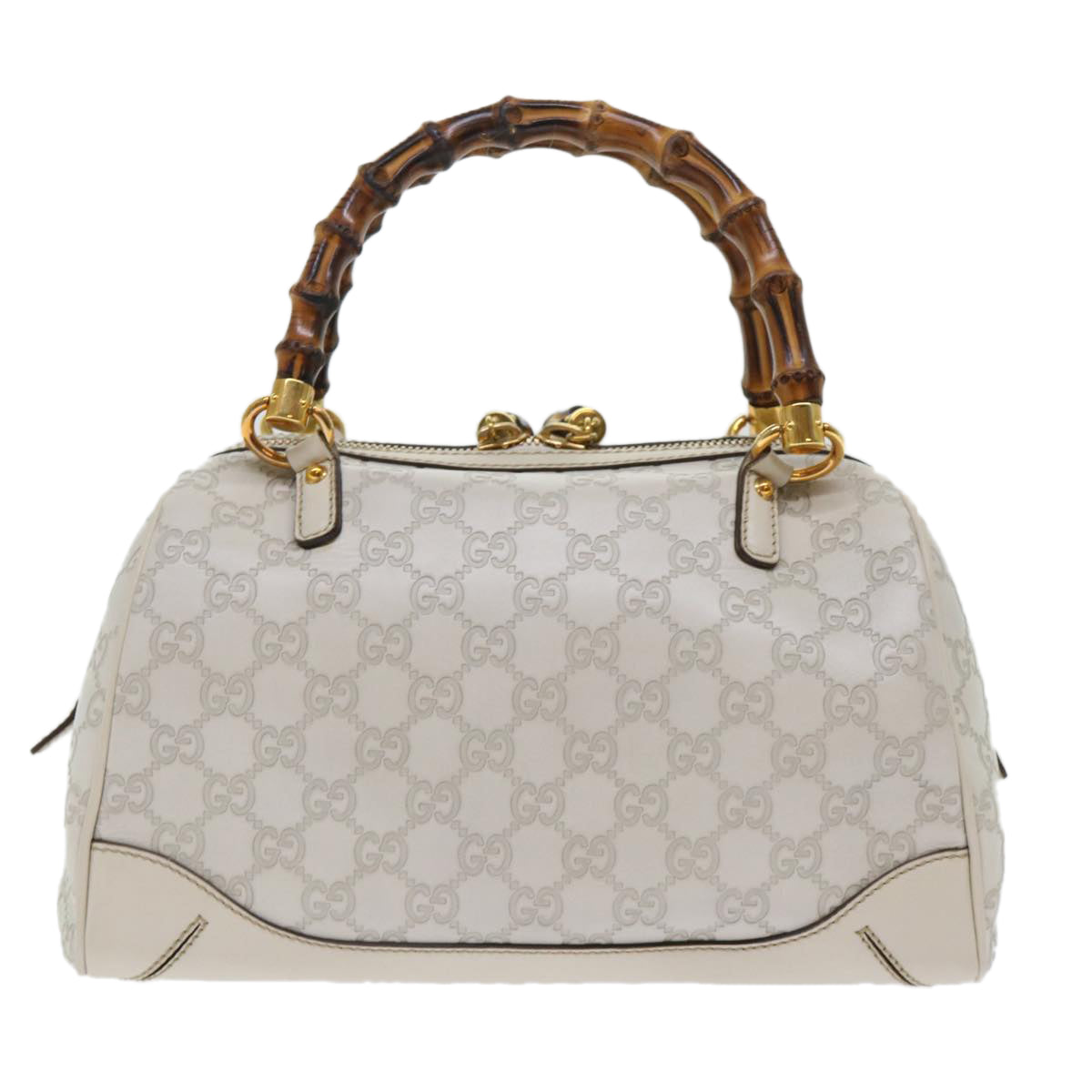 GUCCI GG Canvas Bamboo Guccissima Hand Bag White 159400 51331