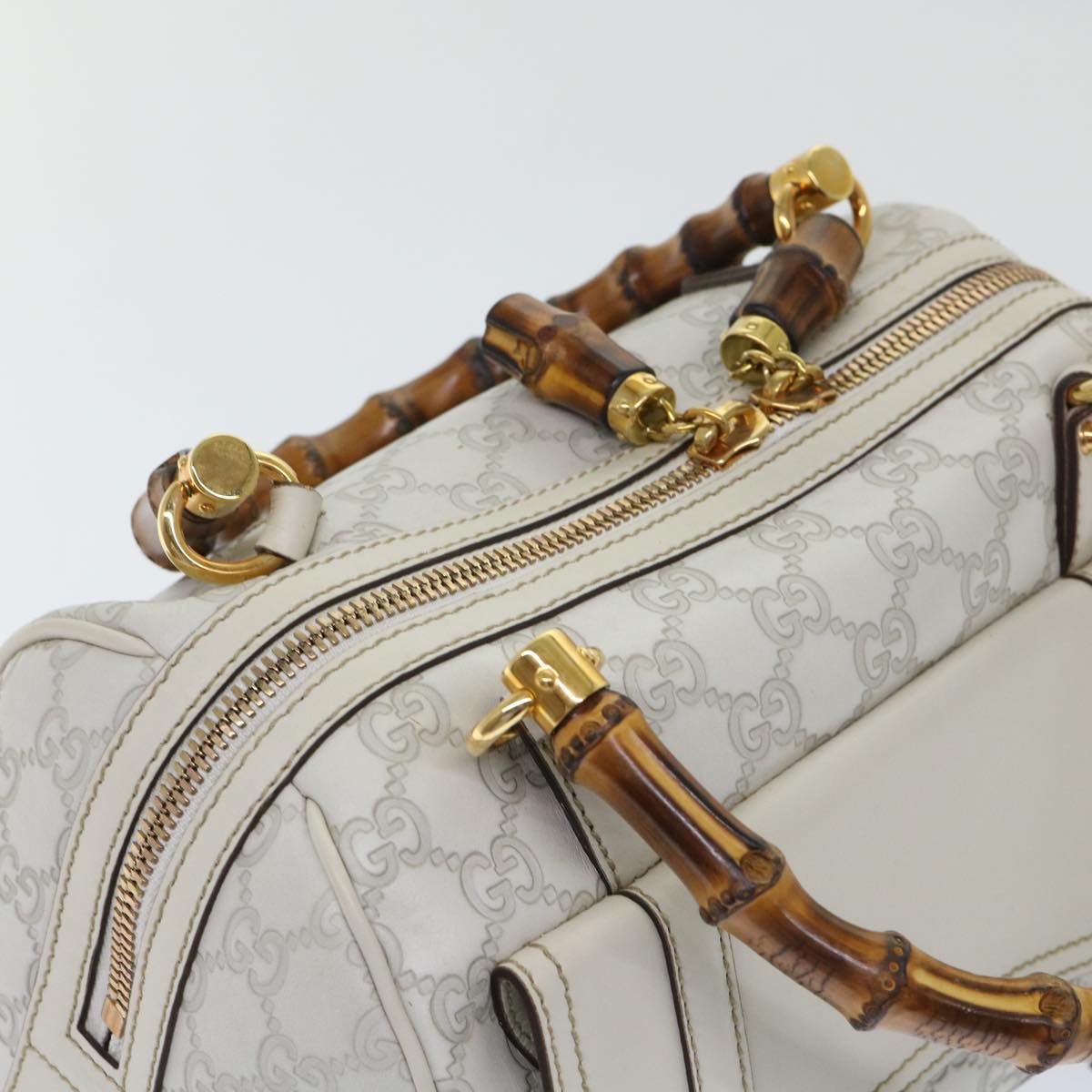 GUCCI GG Canvas Bamboo Guccissima Hand Bag White 159400 51331
