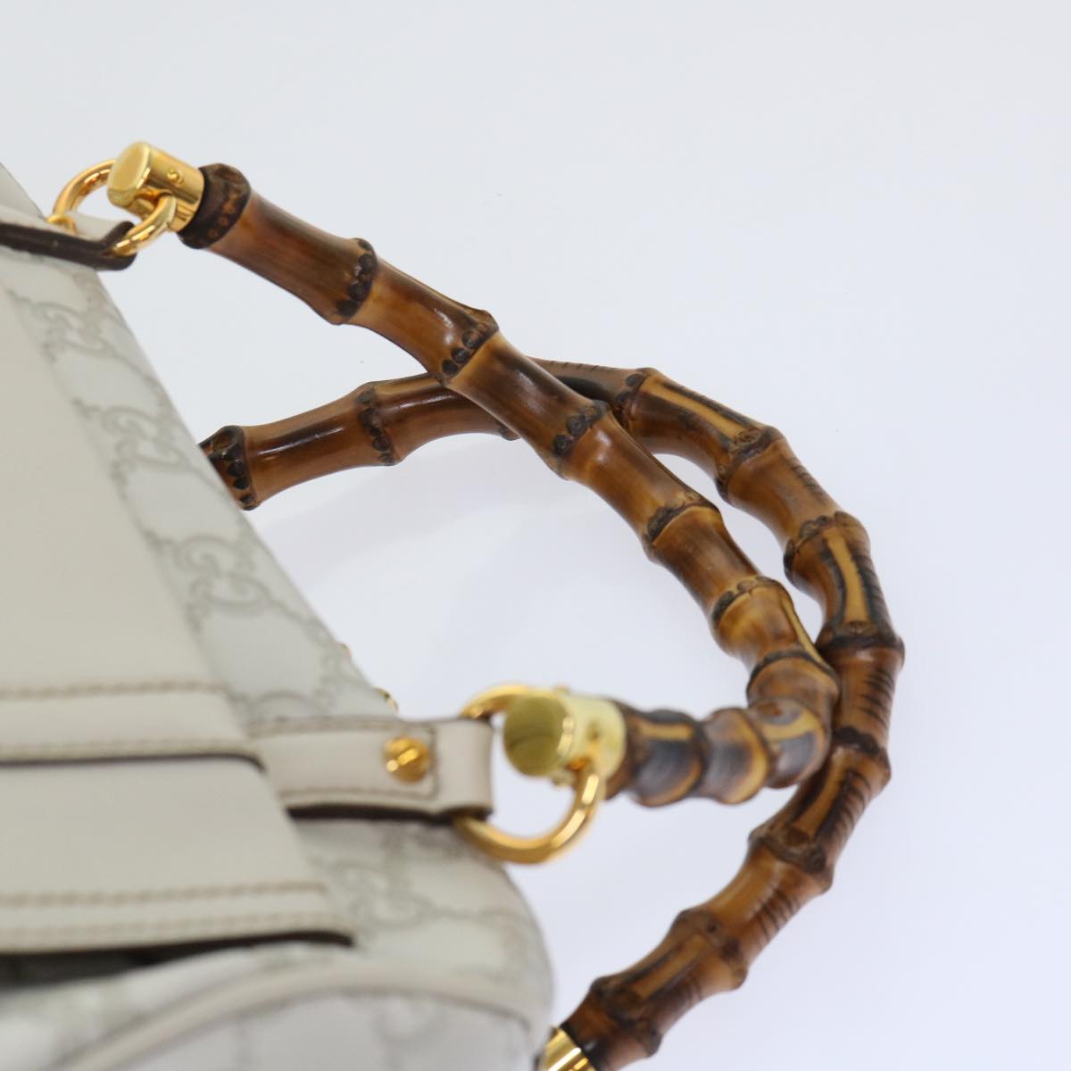 GUCCI GG Canvas Bamboo Guccissima Hand Bag White 159400 51331