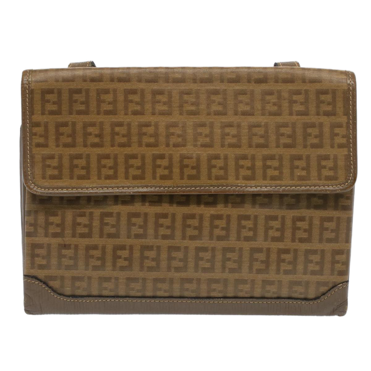 FENDI Zucchino Canvas Shoulder Bag Brown 51367