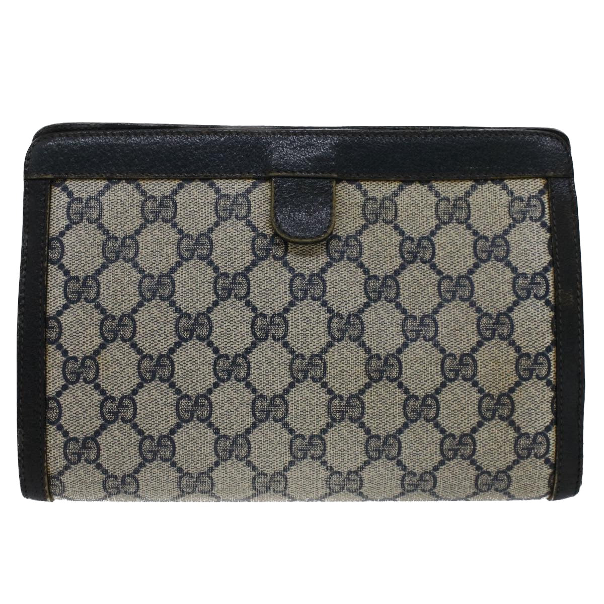 GUCCI GG Canvas Sherry Line Clutch Bag Gray Red Navy 89.01.032 51456