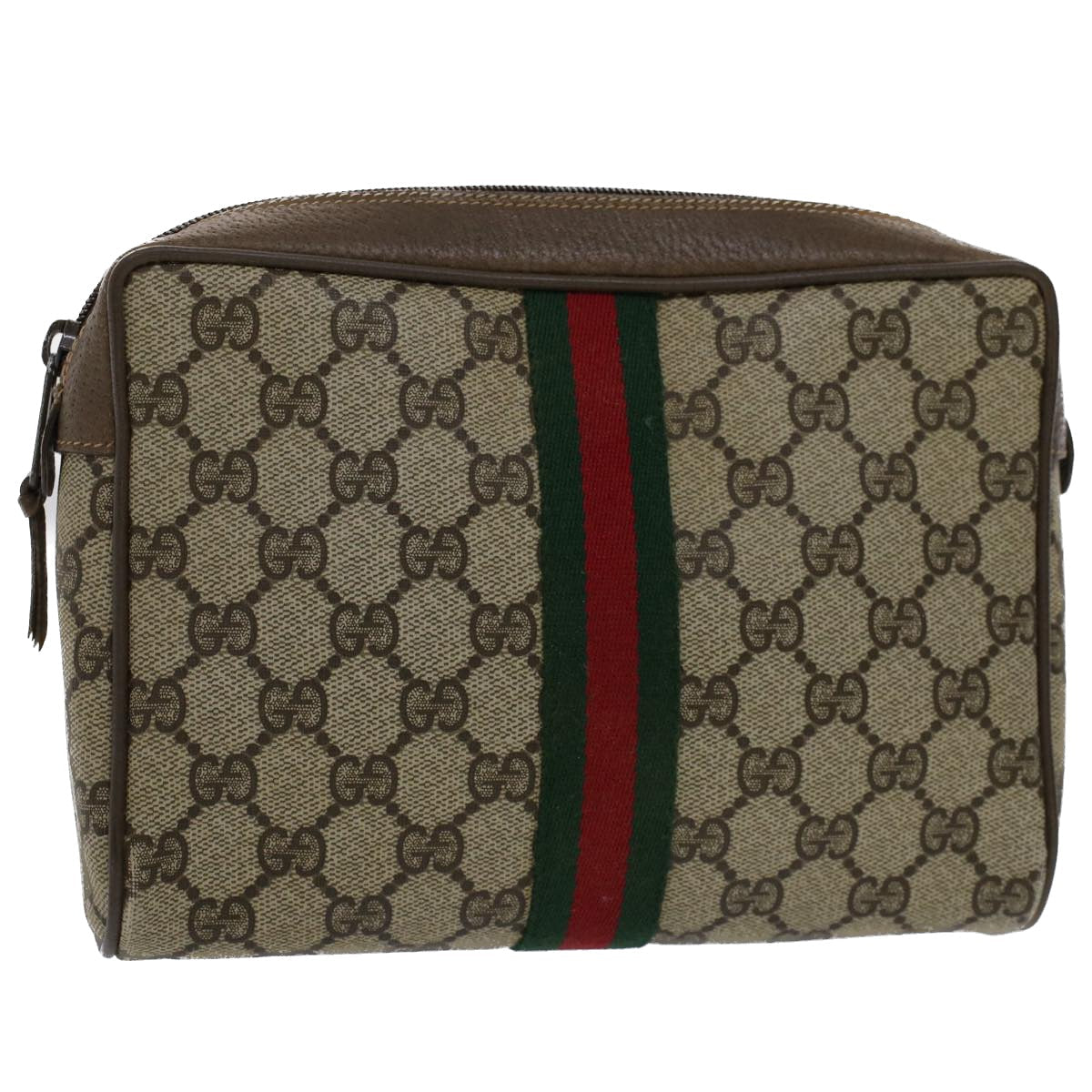 GUCCI GG Canvas Web Sherry Line Clutch Bag Beige Red 89•01•012 51465
