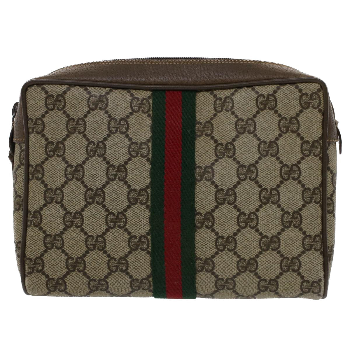 GUCCI GG Canvas Web Sherry Line Clutch Bag Beige Red 89•01•012 51465
