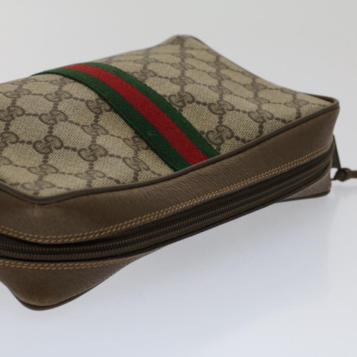 GUCCI GG Canvas Web Sherry Line Clutch Bag Beige Red 89•01•012 51465