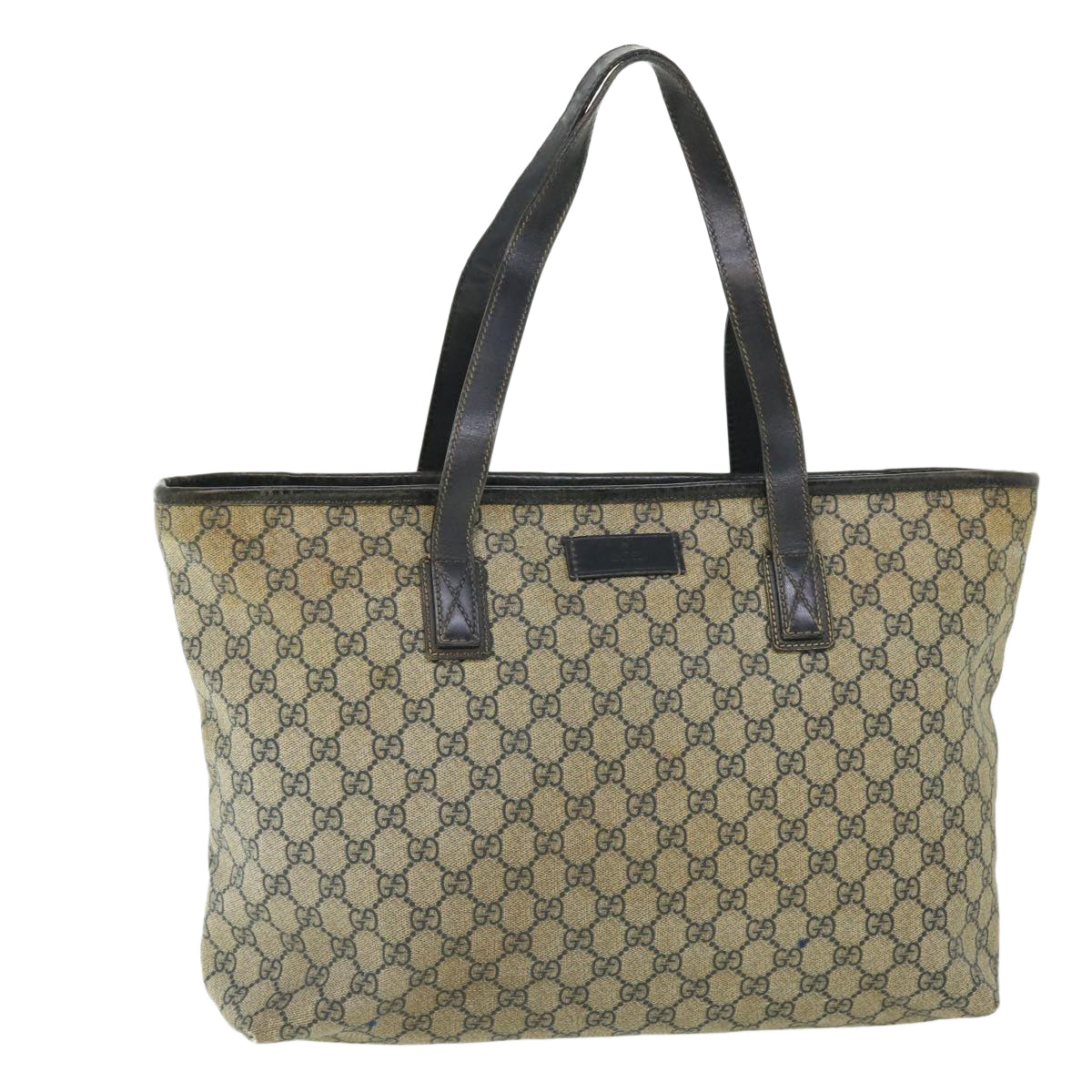 GUCCI GG Canvas Tote Bag PVC Leather Navy Beige 211137 51642