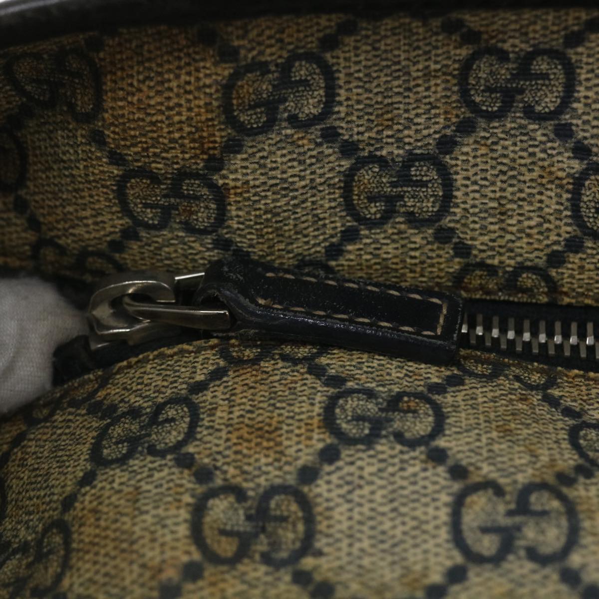 GUCCI GG Canvas Tote Bag PVC Leather Navy Beige 211137 51642