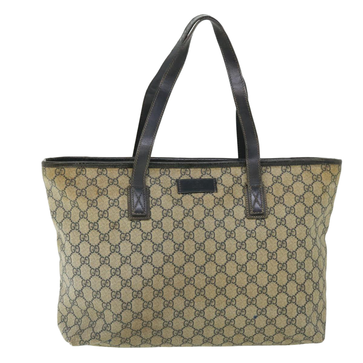 GUCCI GG Canvas Tote Bag PVC Leather Navy Beige 211137 51642