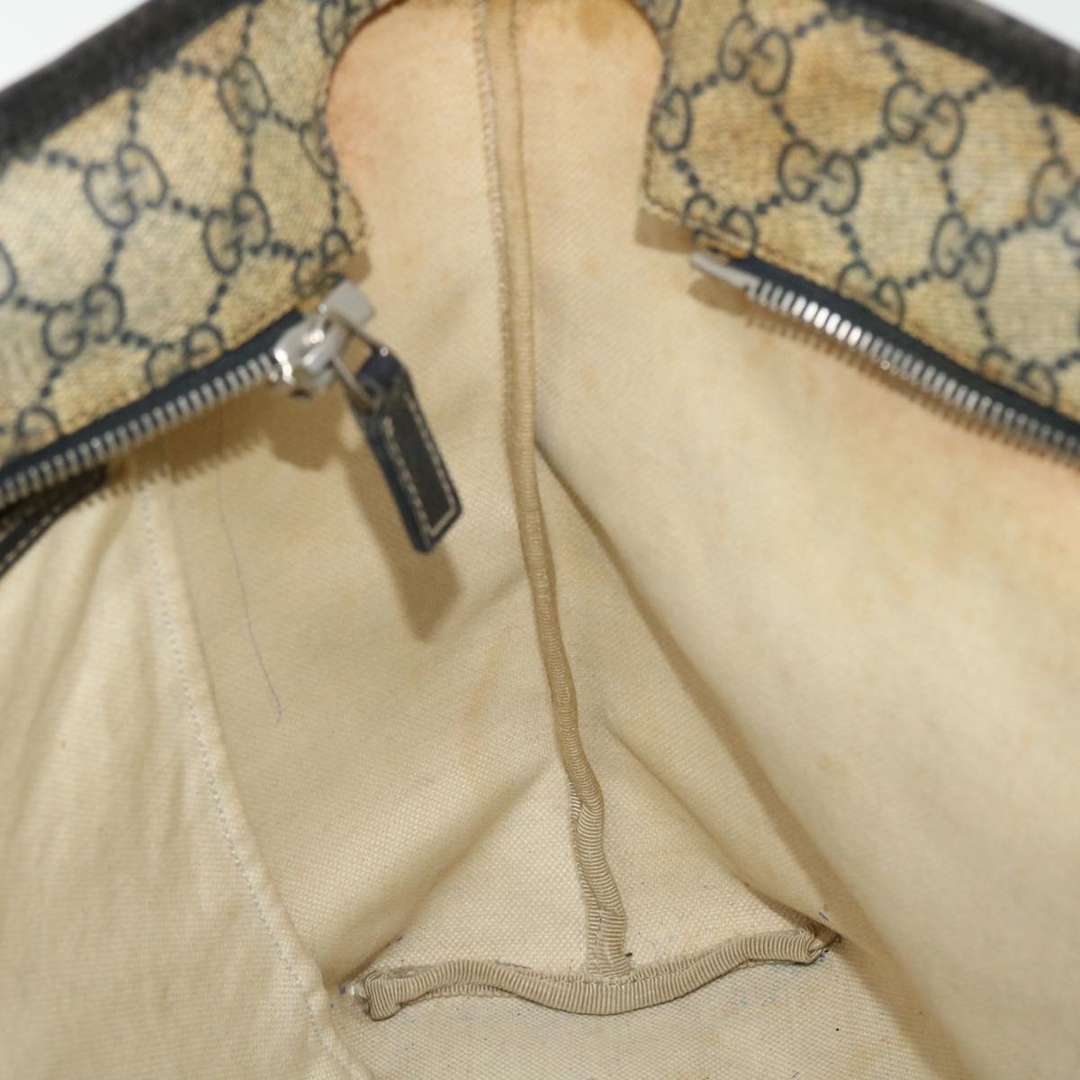 GUCCI GG Canvas Tote Bag PVC Leather Navy Beige 211137 51642