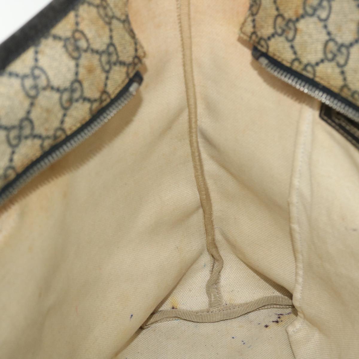 GUCCI GG Canvas Tote Bag PVC Leather Navy Beige 211137 51642