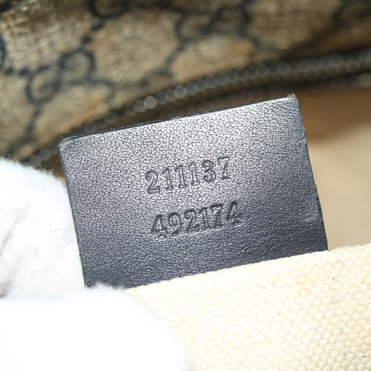 GUCCI GG Canvas Tote Bag PVC Leather Navy Beige 211137 51642