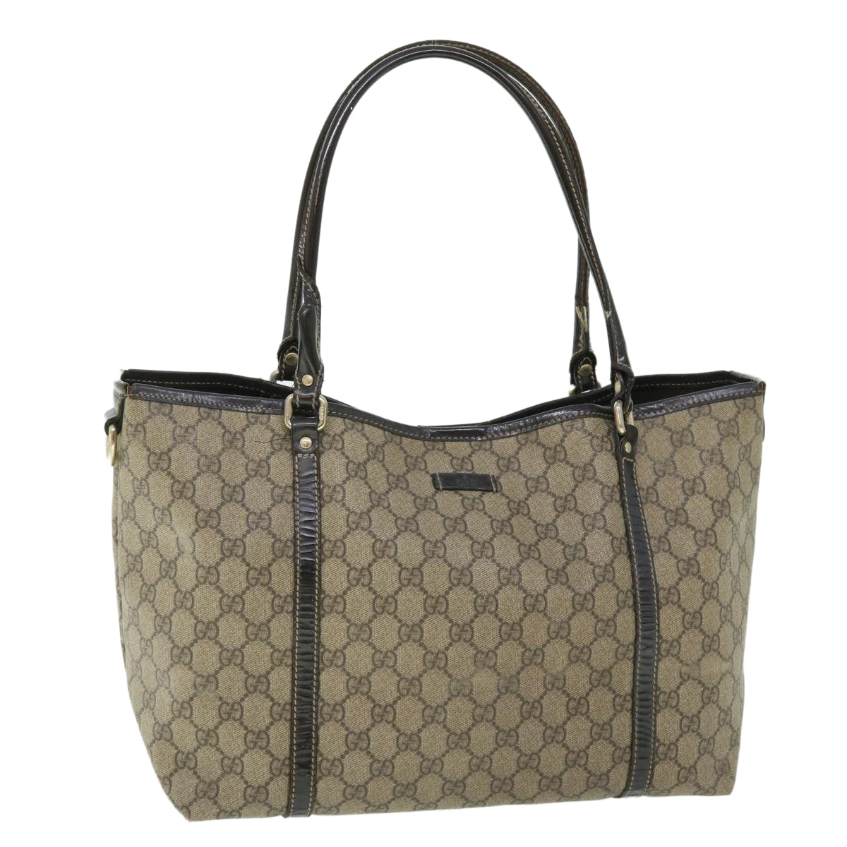 GUCCI GG Canvas Tote Bag PVC Leather Beige Dark Brown 197953 51643