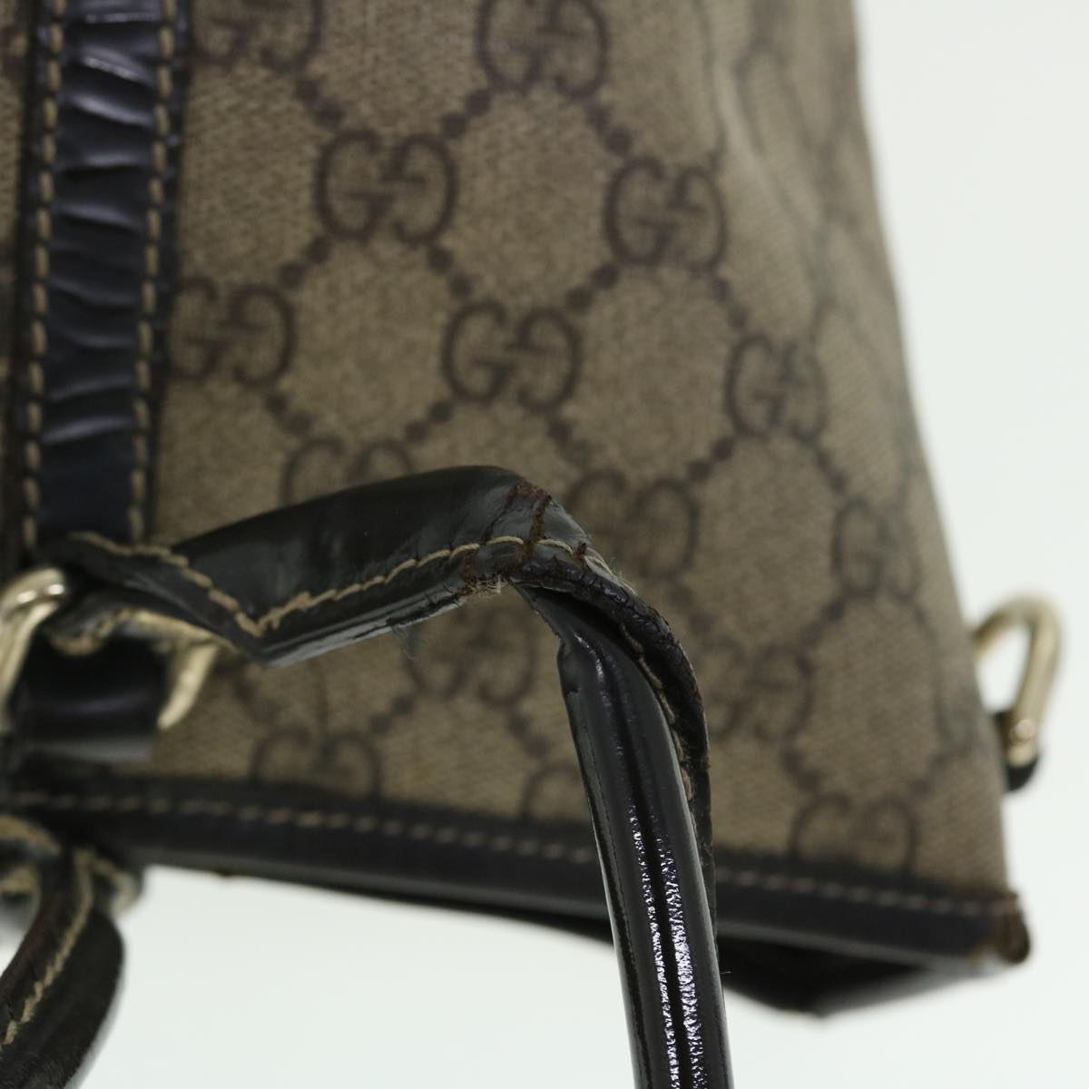 GUCCI GG Canvas Tote Bag PVC Leather Beige Dark Brown 197953 51643