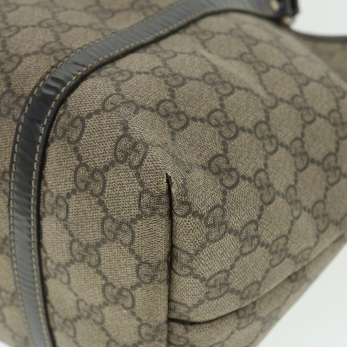 GUCCI GG Canvas Tote Bag PVC Leather Beige Dark Brown 197953 51643