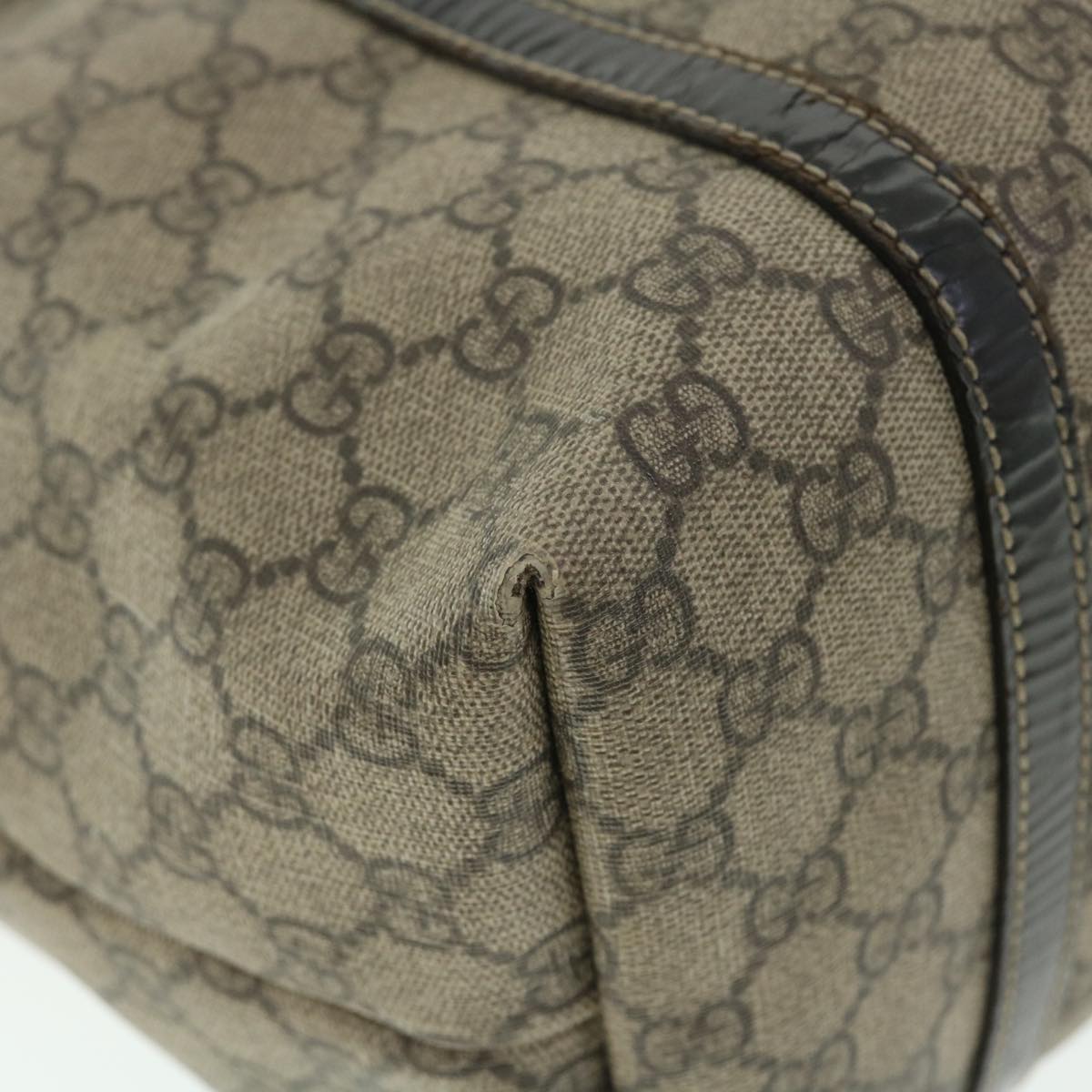 GUCCI GG Canvas Tote Bag PVC Leather Beige Dark Brown 197953 51643