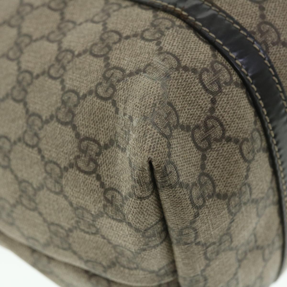 GUCCI GG Canvas Tote Bag PVC Leather Beige Dark Brown 197953 51643
