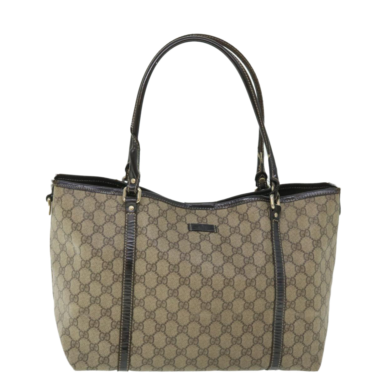 GUCCI GG Canvas Tote Bag PVC Leather Beige Dark Brown 197953 51643