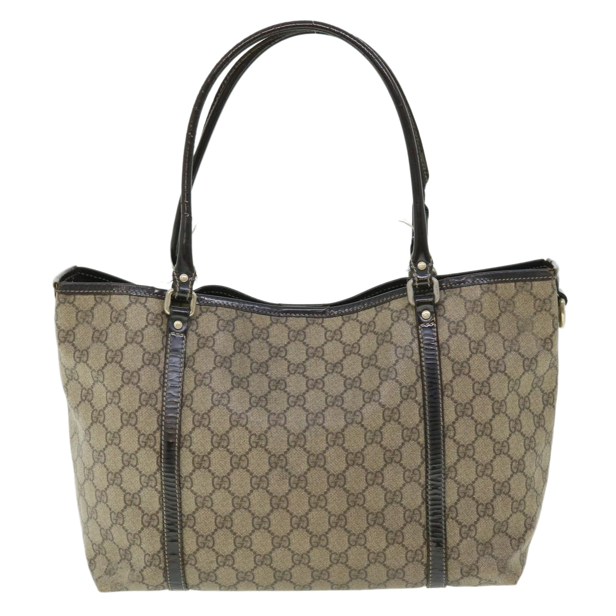GUCCI GG Canvas Tote Bag PVC Leather Beige Dark Brown 197953 51643