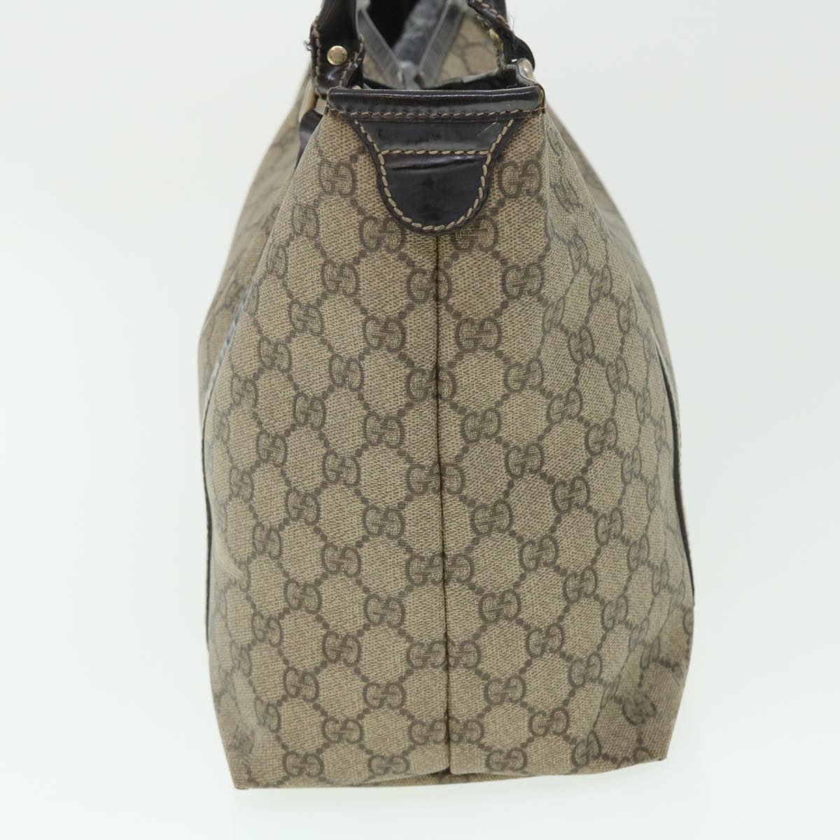 GUCCI GG Canvas Tote Bag PVC Leather Beige Dark Brown 197953 51643