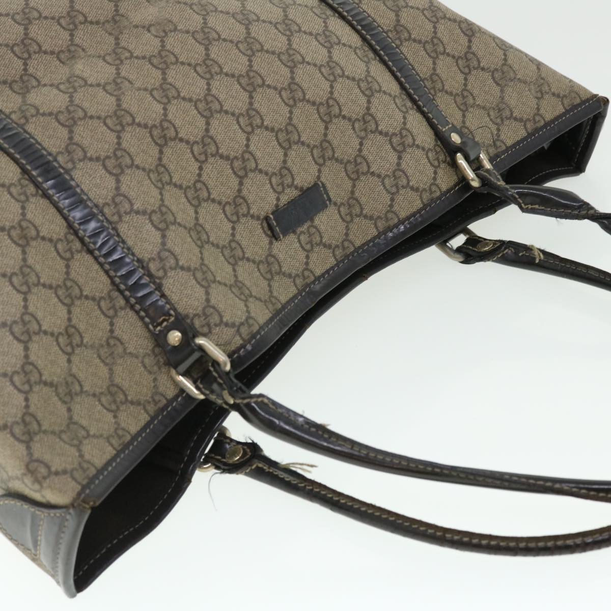 GUCCI GG Canvas Tote Bag PVC Leather Beige Dark Brown 197953 51643