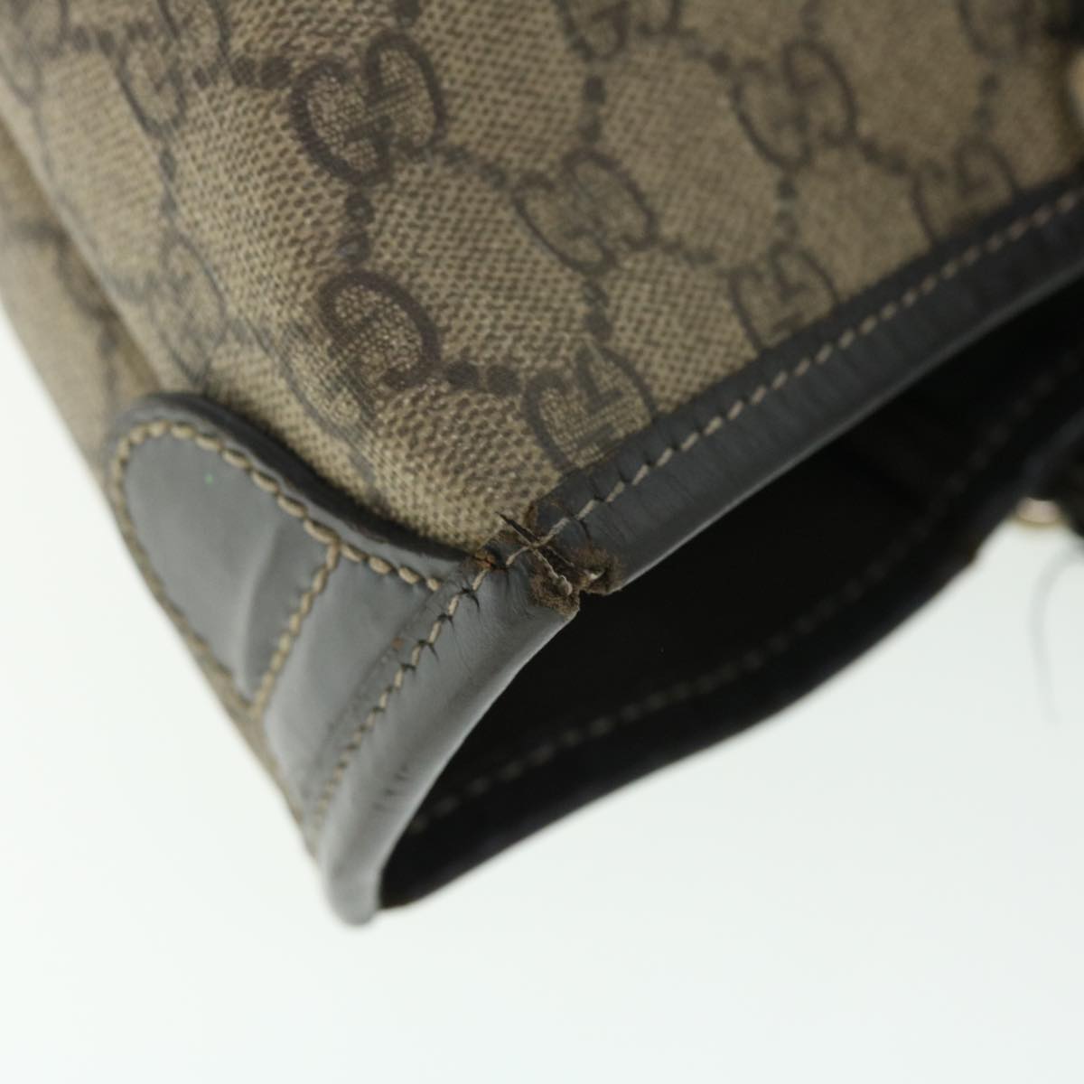 GUCCI GG Canvas Tote Bag PVC Leather Beige Dark Brown 197953 51643