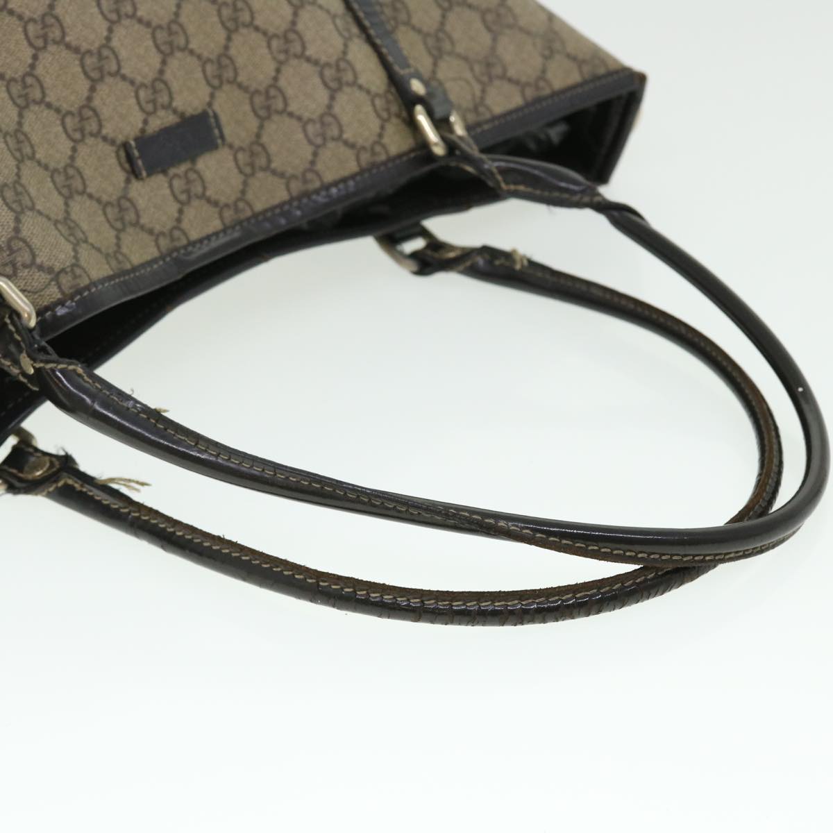GUCCI GG Canvas Tote Bag PVC Leather Beige Dark Brown 197953 51643