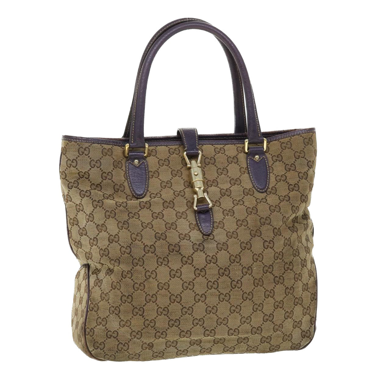 GUCCI GG Canvas Jackie Hand Bag Beige Purple 145818 51644