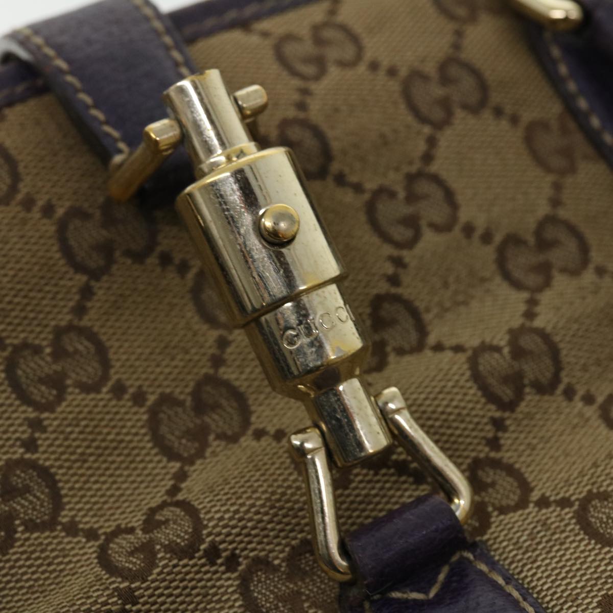 GUCCI GG Canvas Jackie Hand Bag Beige Purple 145818 51644