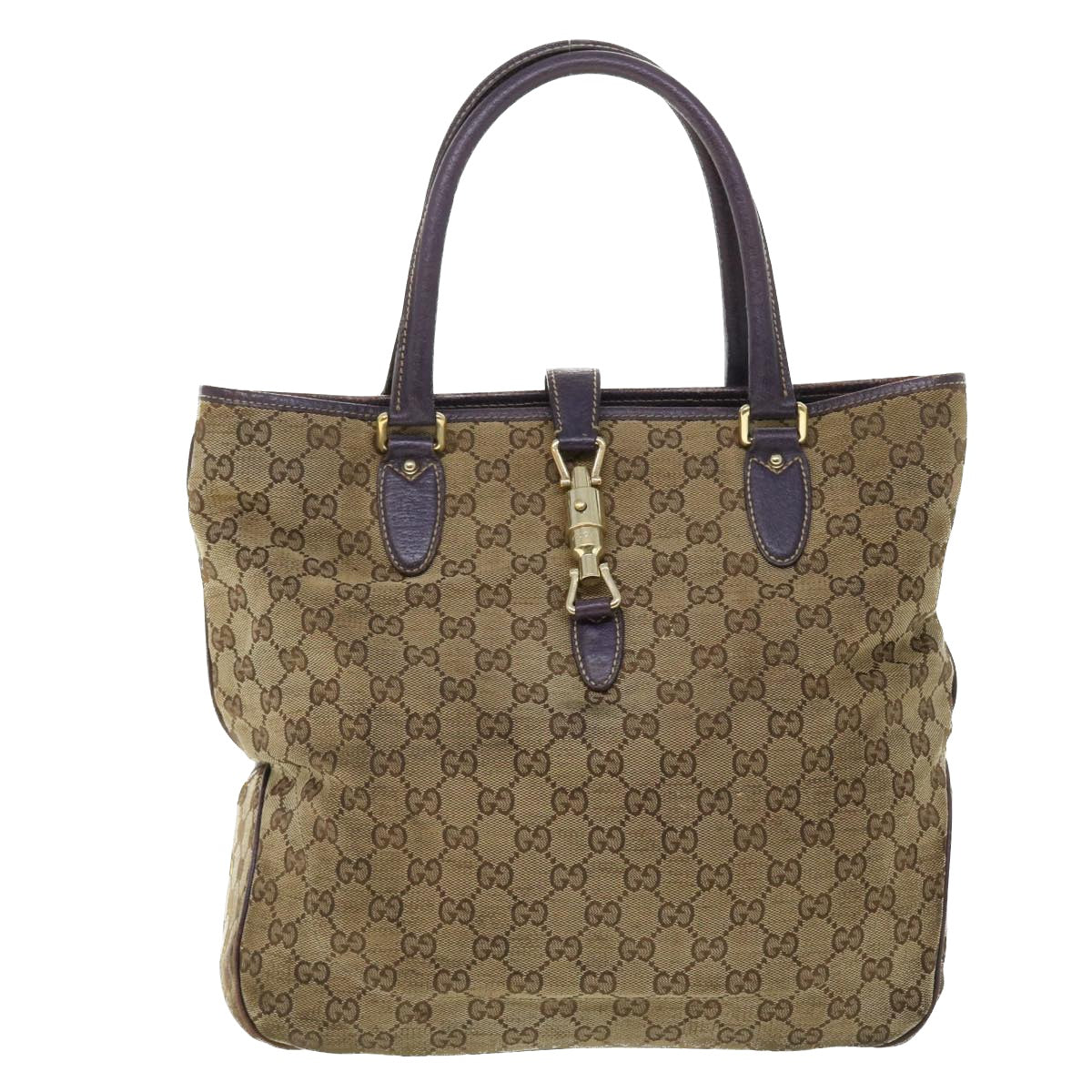 GUCCI GG Canvas Jackie Hand Bag Beige Purple 145818 51644