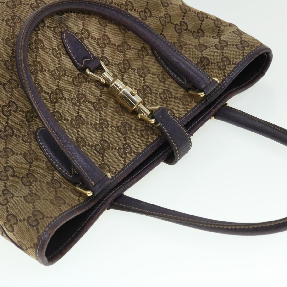 GUCCI GG Canvas Jackie Hand Bag Beige Purple 145818 51644