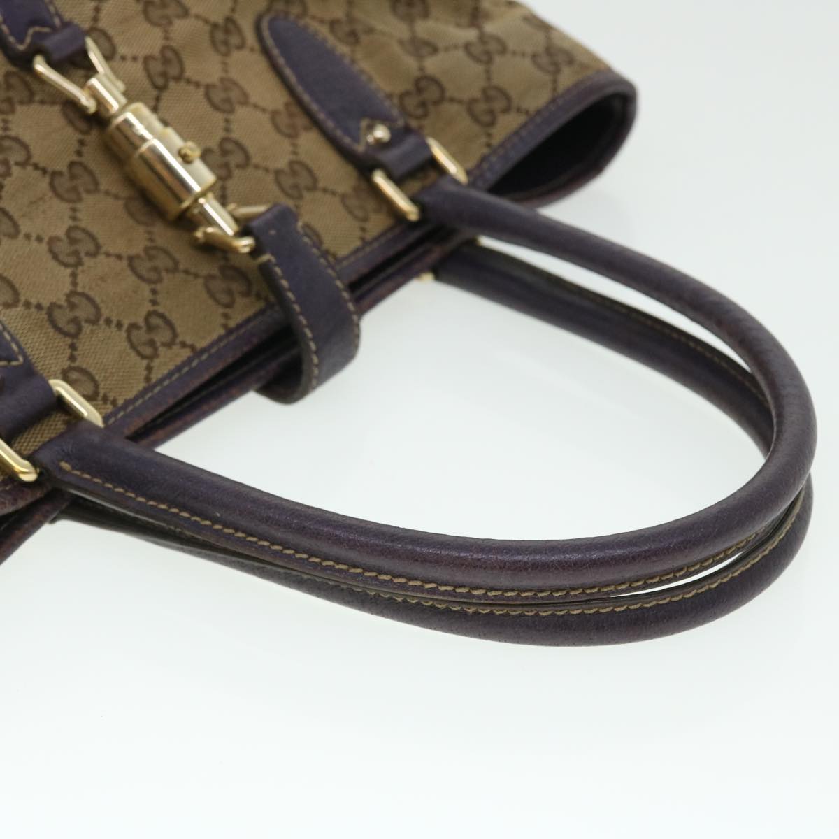 GUCCI GG Canvas Jackie Hand Bag Beige Purple 145818 51644