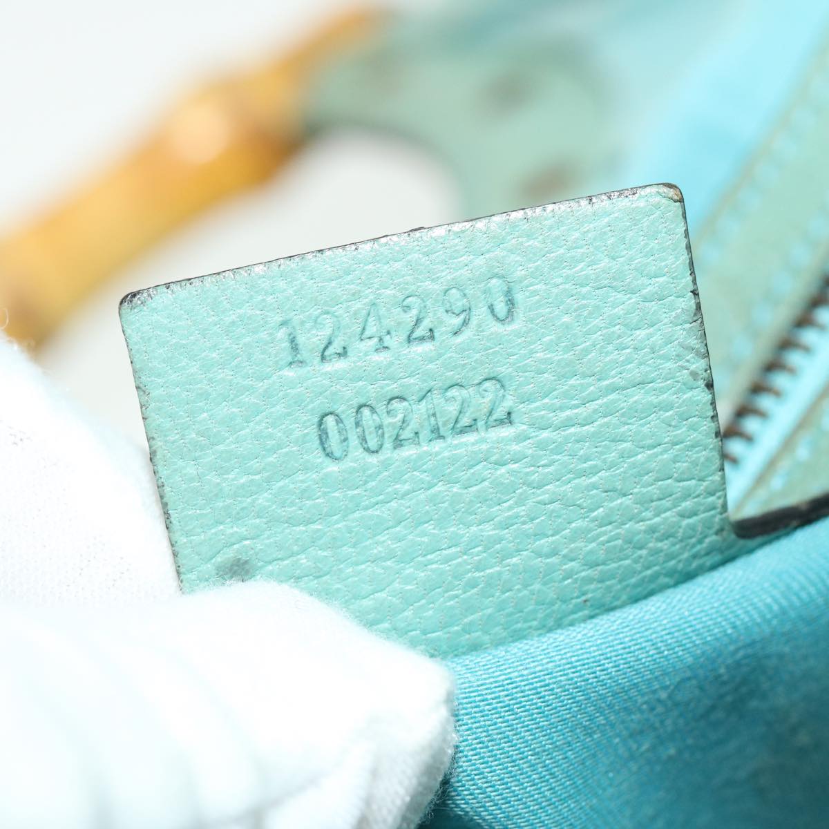 GUCCI Bamboo Hand Bag Leather Light Blue 124290 51648