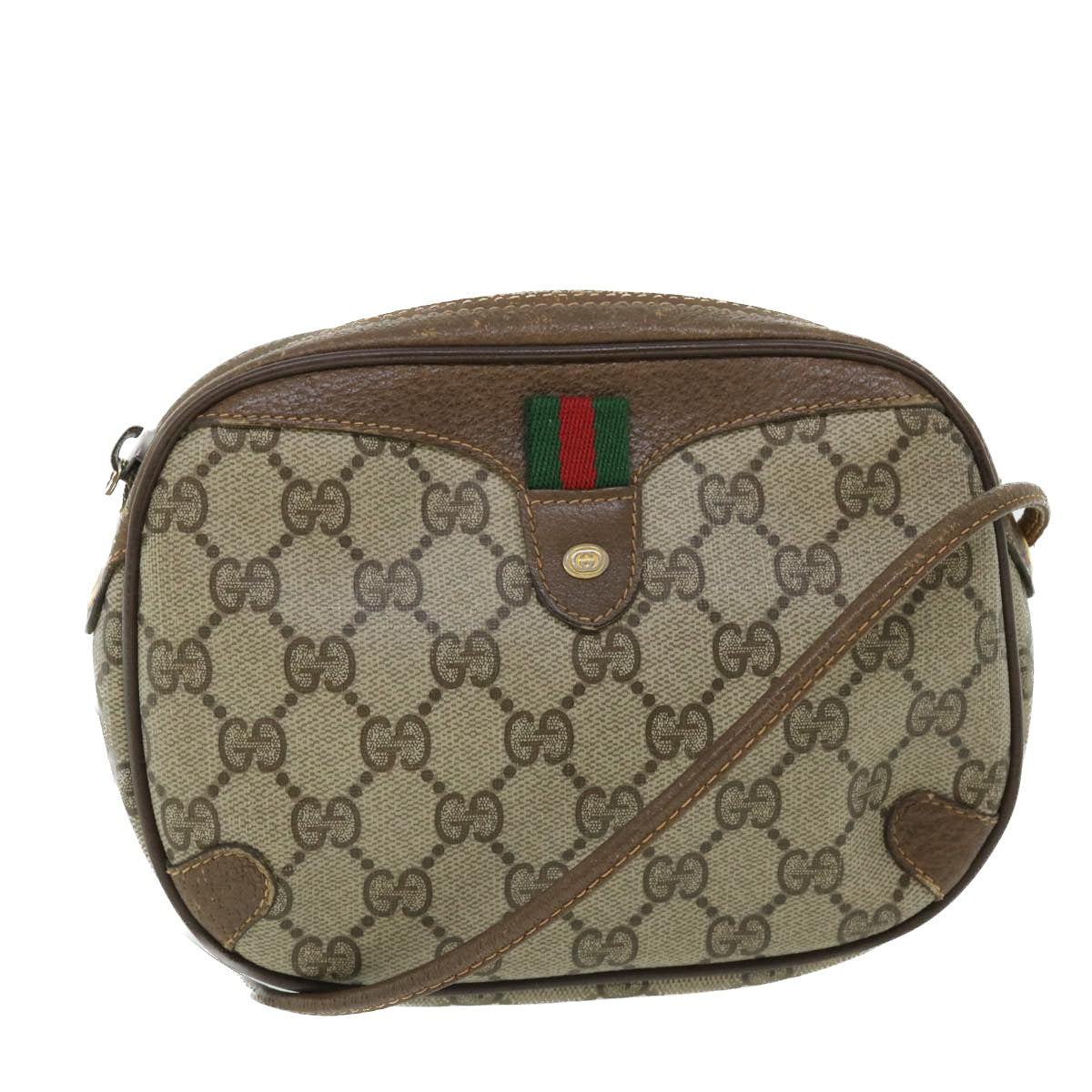 GUCCI GG Canvas Web Sherry Line Shoulder Bag PVC Leather 156 02 066 51651