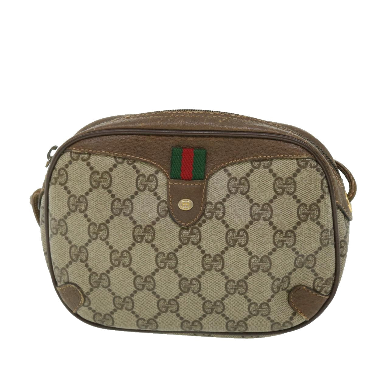 GUCCI GG Canvas Web Sherry Line Shoulder Bag PVC Leather 156 02 066 51651