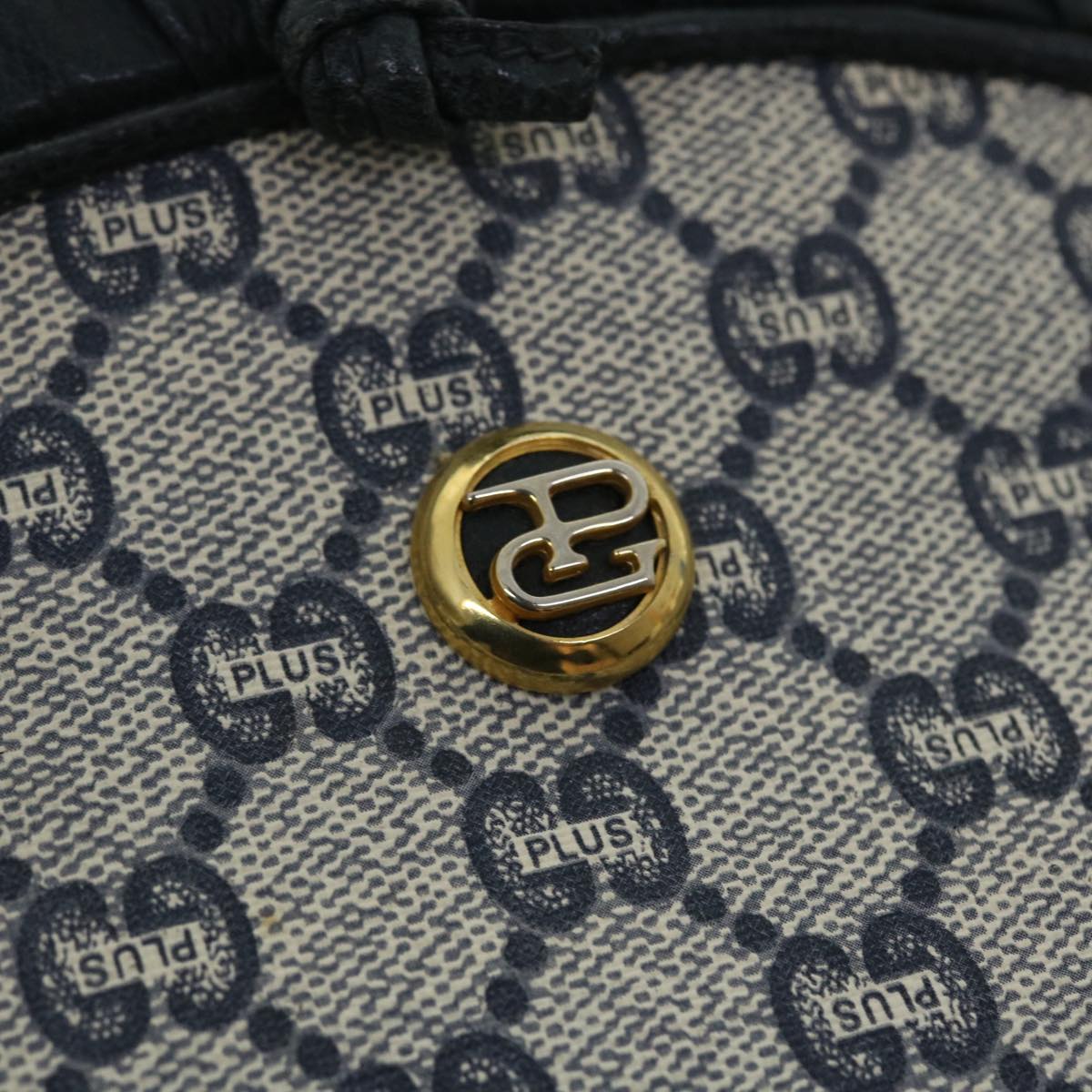 GUCCI GG PLUS Canvas Shoulder Bag PVC Leather Navy 51653